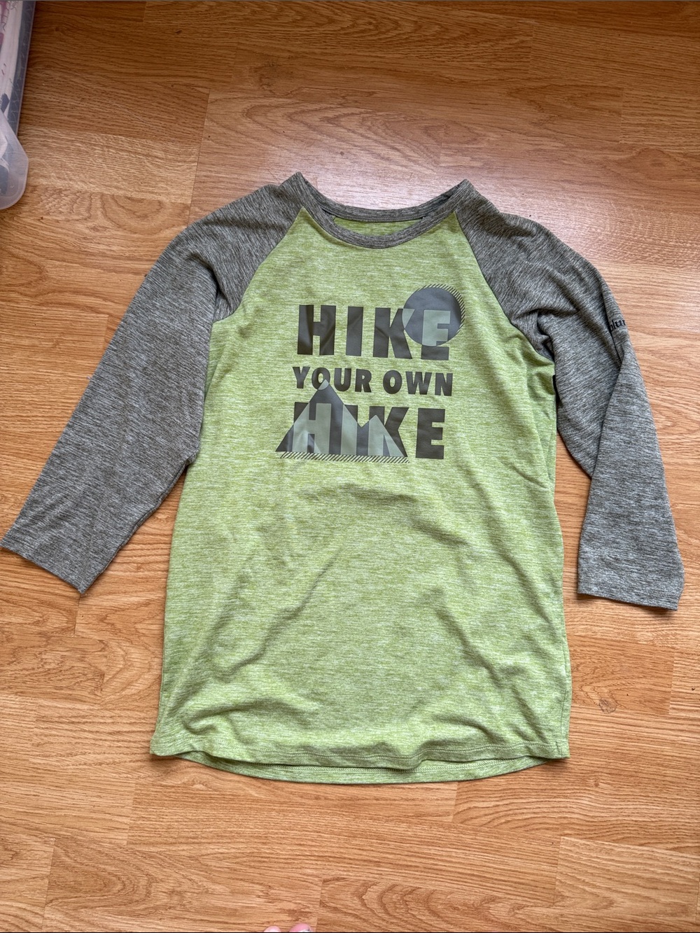 Columbia Green & Gray Raglan 'HIKE Your Own Hike' Kids 3/4 Sleeve Tee Dri fit
